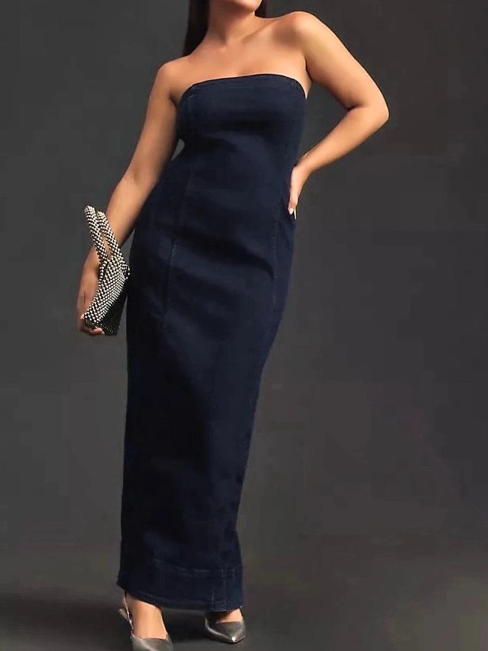 Pilcro NWOT Strapless Drop-Waist Denim Maxi Dress Blue Medium